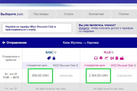 Тарифы Wizz Air