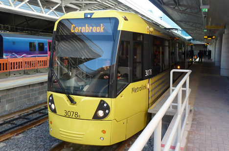 Tram/light rail system Metrolink at Manchester Airport